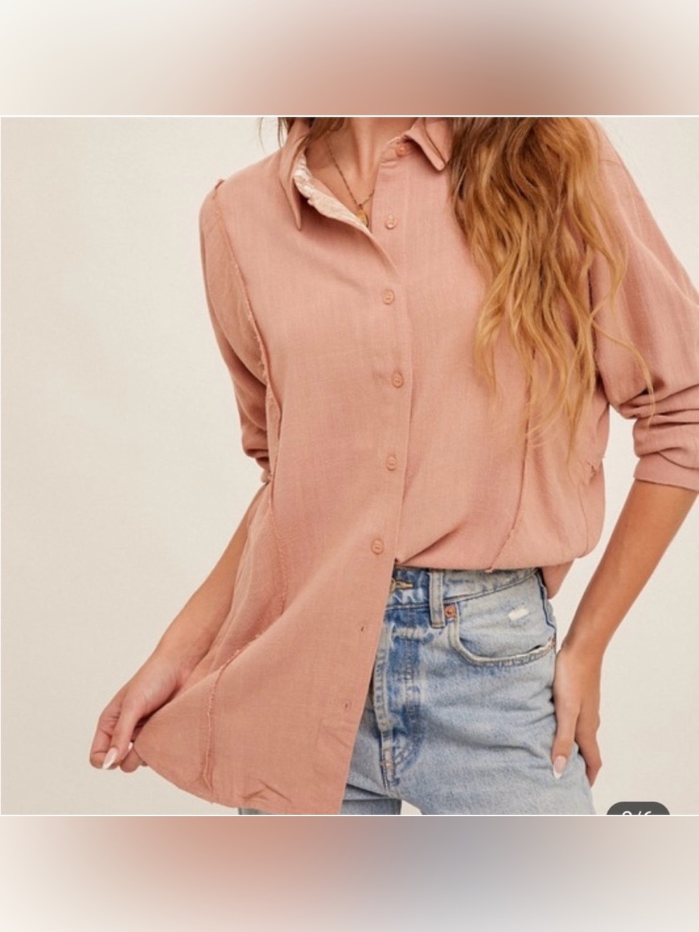 Hem & Thread Dusty Rose Mauve Woven Button Down Shirt Sz S NWT